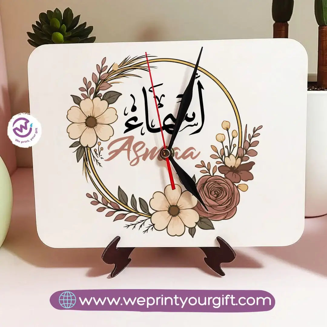 Personalized Wooden Clock with Floral Name Design - WE PRINT