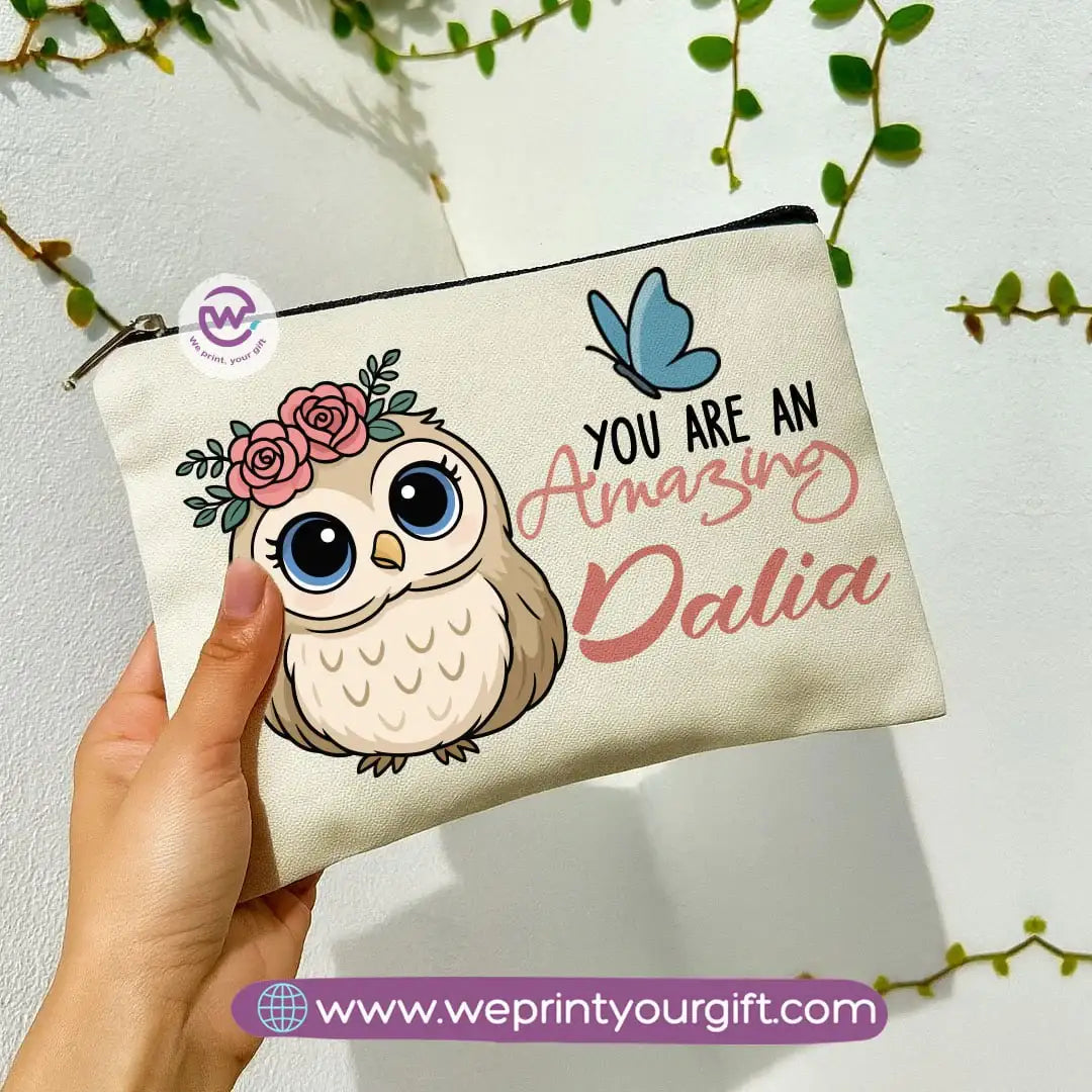 Cute Owl Makeup Bag & Pencil Case โ Premium Cotton Pouch with Adorable Designs - WE PRINT