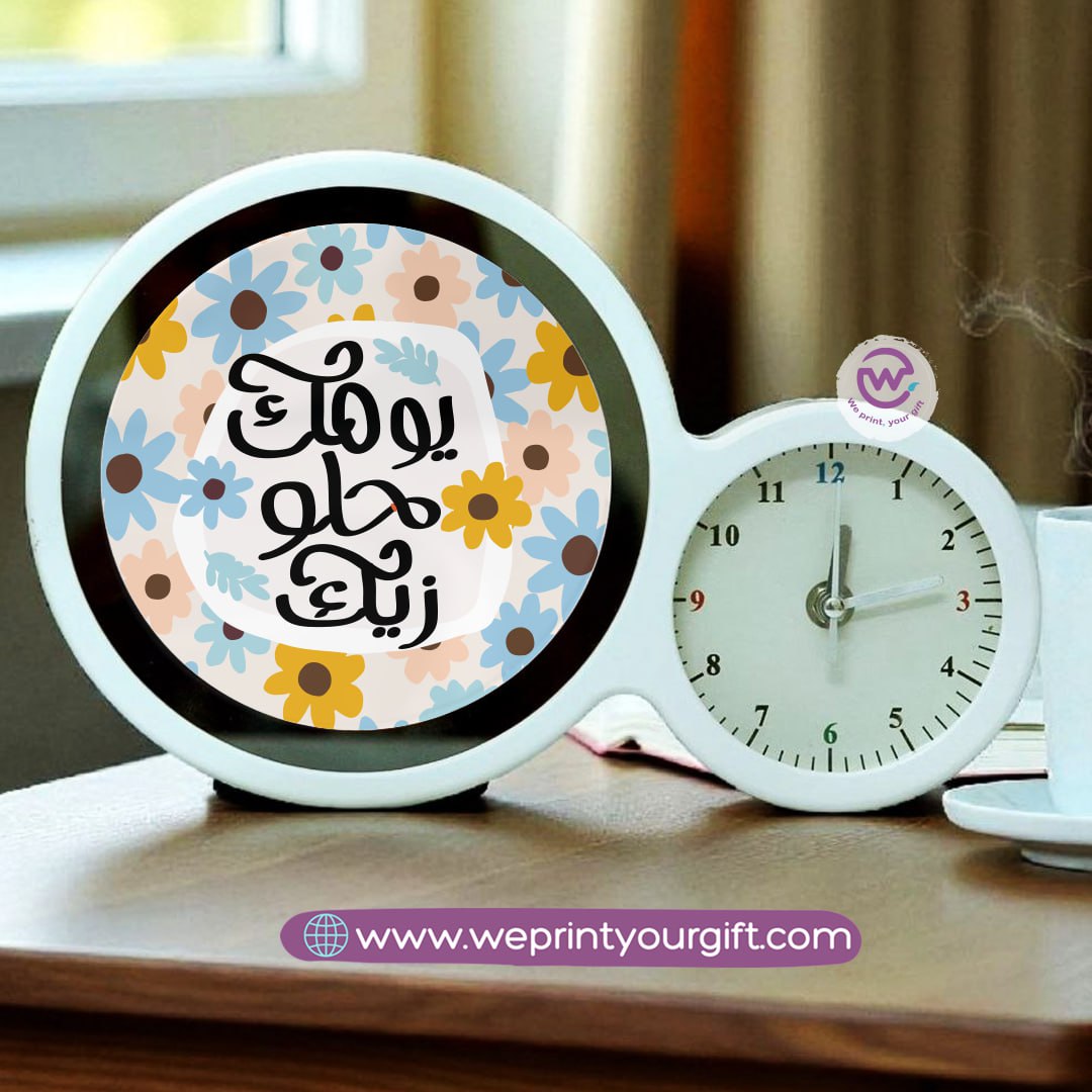 Round Magic Mirror with Clock – Arabic Encouraging Phrases Edition