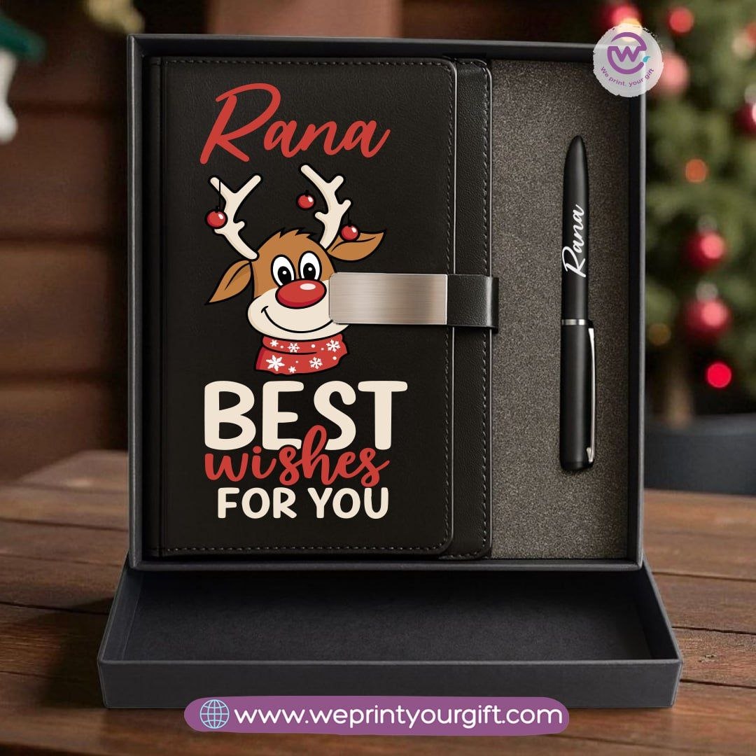 Christmas Leather Gift Box – Personalized Notebook & Engraved Pen