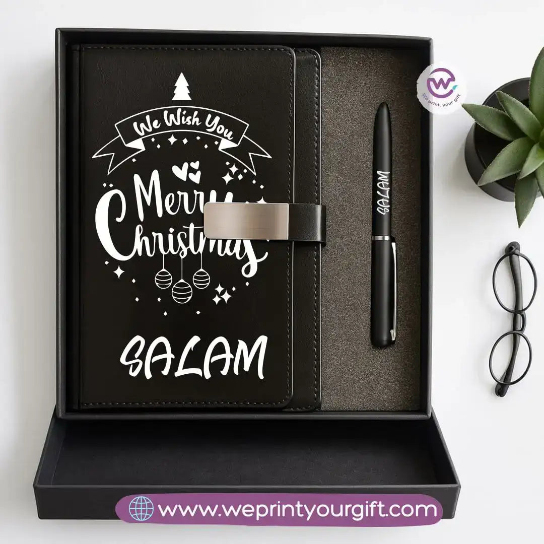 Festive Holiday Leather Gift Set – Custom Name Notebook & Pen - WE PRINT