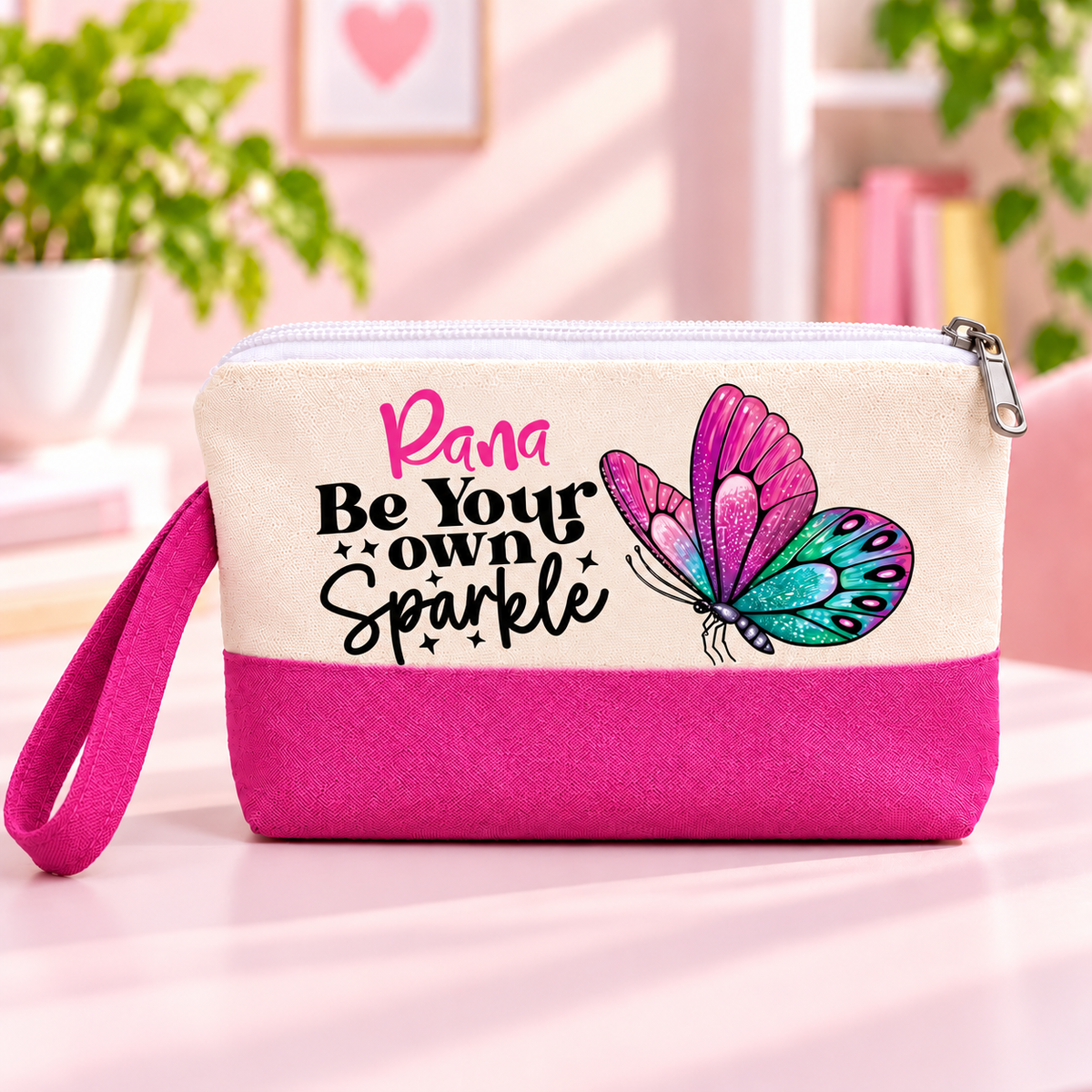 Motivational Butterfly Two-Tone Canvas Pencil Case & Makeup Pouch | With Side Handle