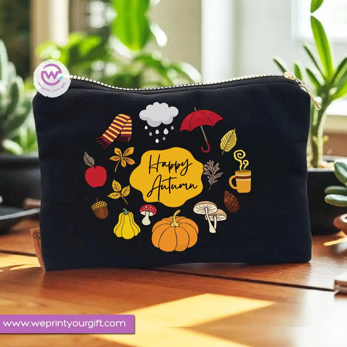 Autumn Theme Makeup Bag & Pencil Case – Cozy Cotton Pouch with Fall Designs - WE PRINT