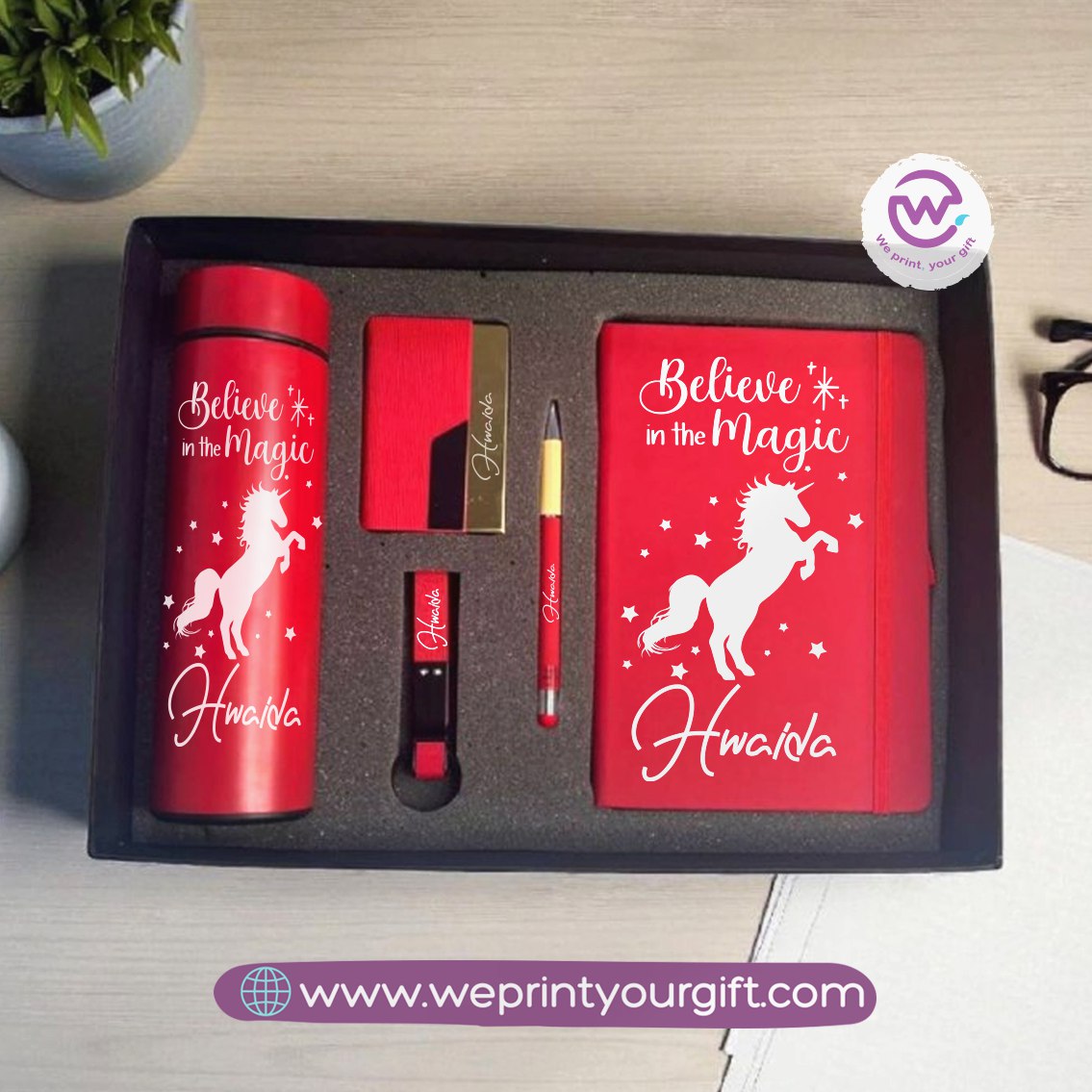 Unicorn Personalized 5-Piece Gift Box – Custom Name Luxury Set with Digital Thermos & Notebook