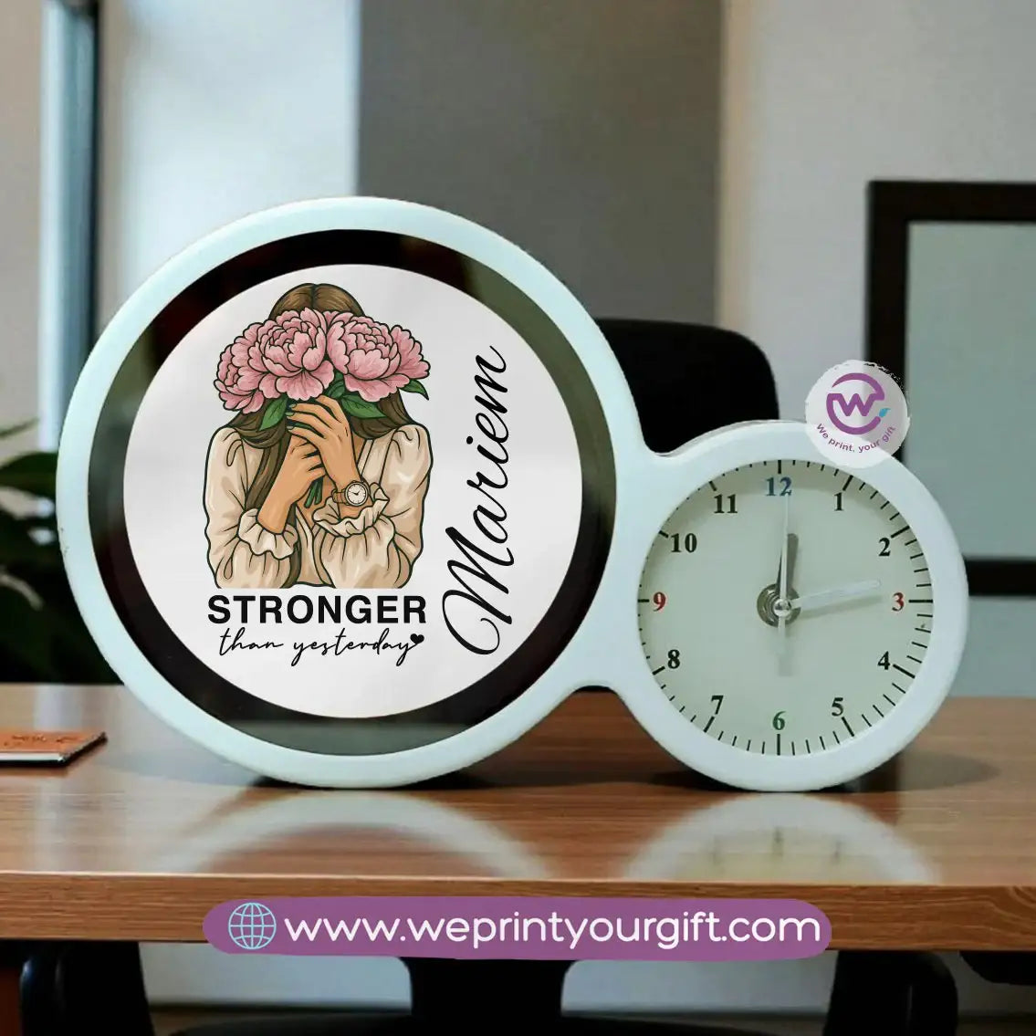 Round Magic Mirror with Clock – Motivational Digital Art Edition - WE PRINT