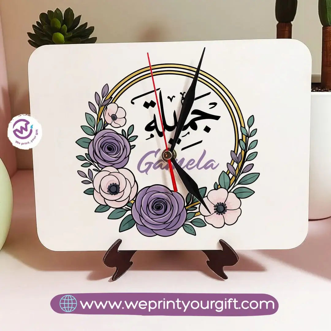 Personalized Wooden Clock with Floral Name Design - WE PRINT