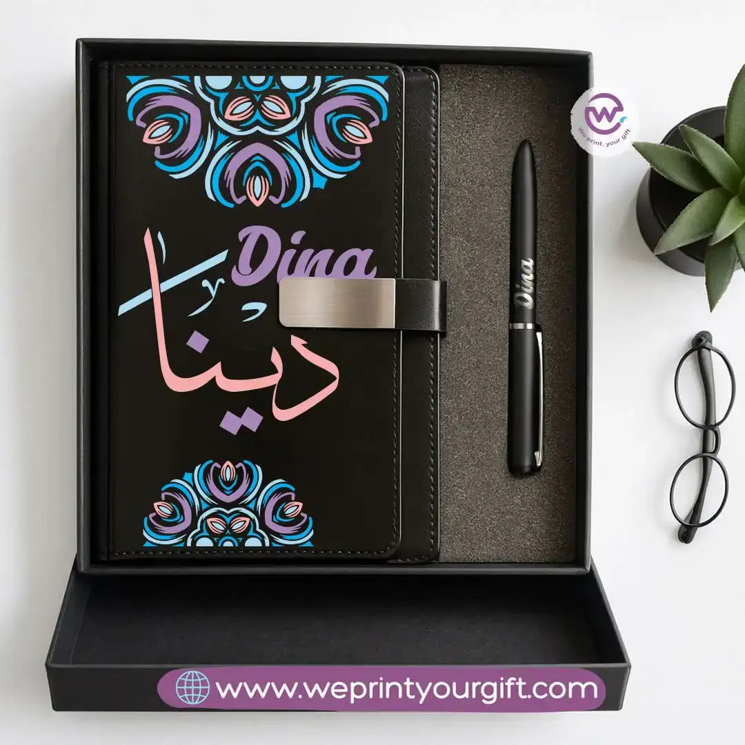 Mandala Personalized Gift Box – Custom Name Leather Notebook & Engraved Pen Set - WE PRINT