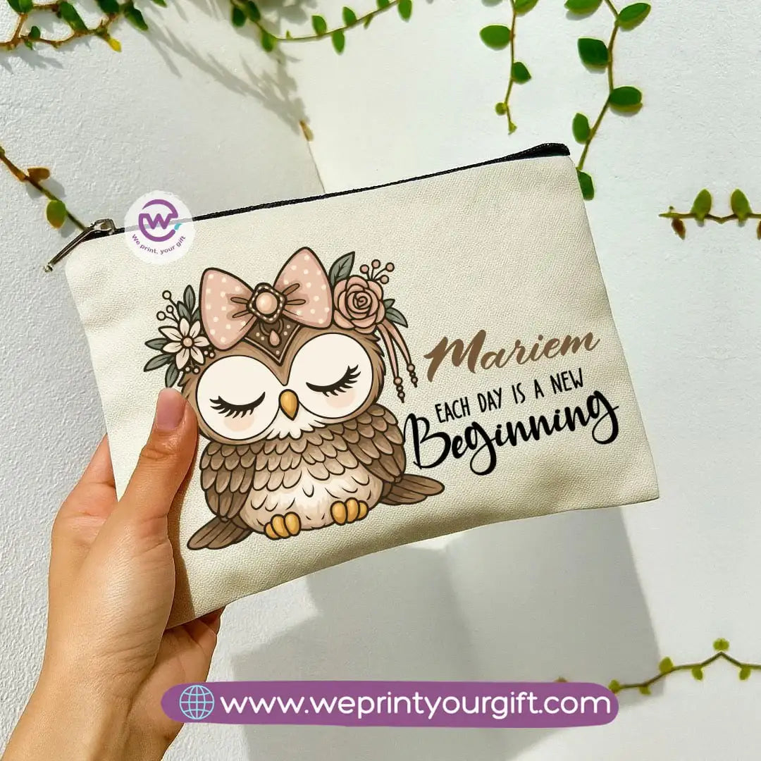Cute Owl Makeup Bag & Pencil Case โ Premium Cotton Pouch with Adorable Designs - WE PRINT
