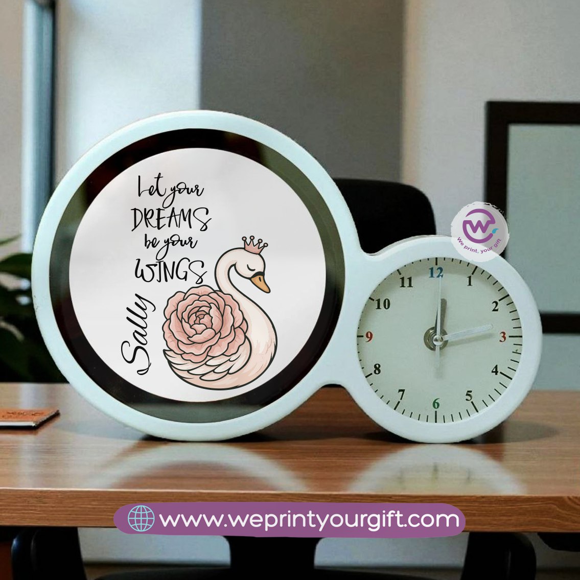 Round Magic Mirror with Clock – Motivational Digital Art Edition