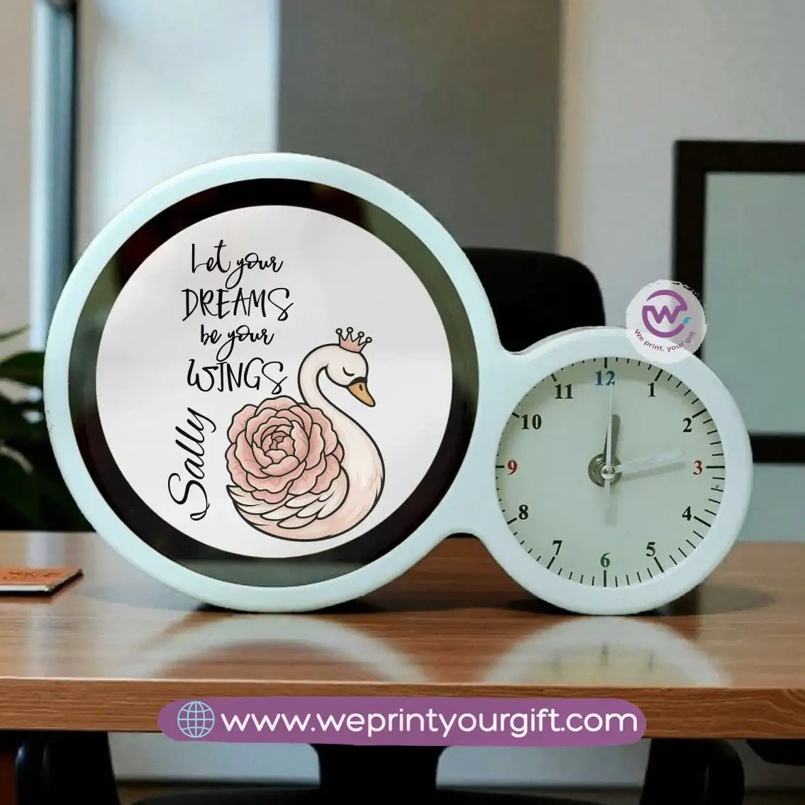 Round Magic Mirror with Clock – Motivational Digital Art Edition - WE PRINT