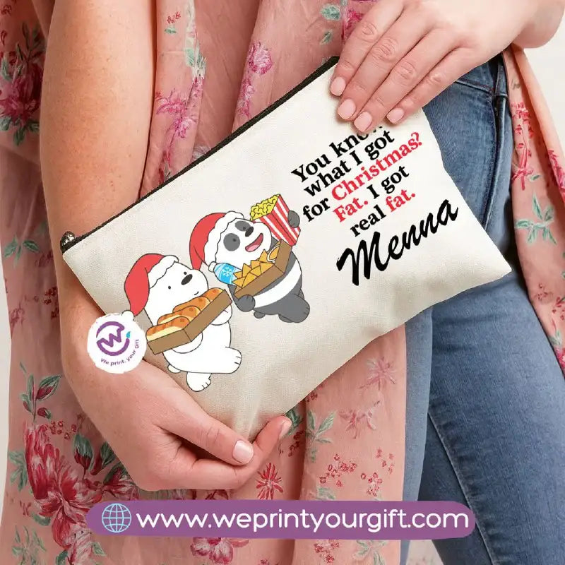 Cute Christmas Bears Makeup Bag & Pencil Case – Festive Cotton Pouch - WE PRINT
