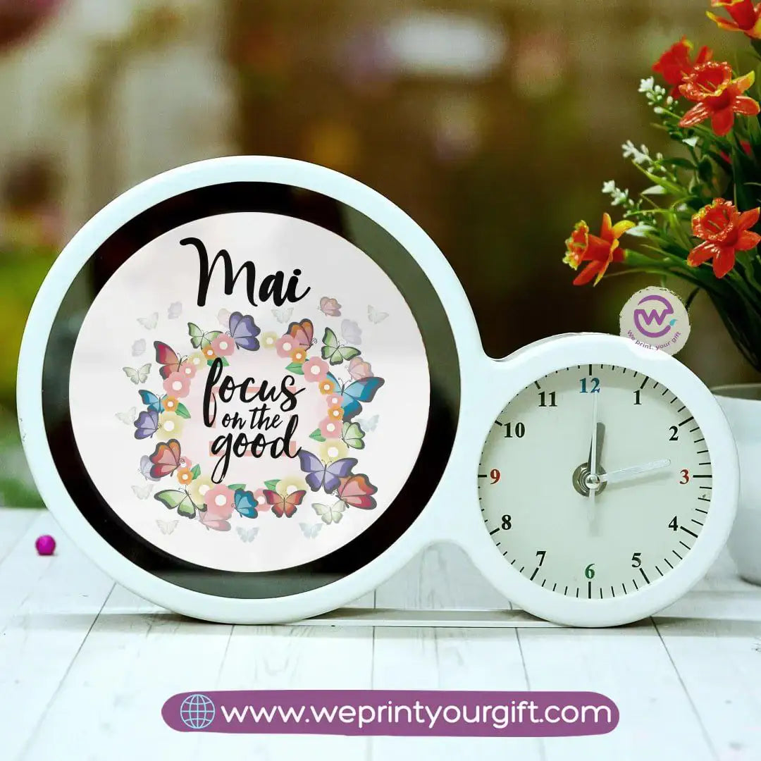 Round Magic Mirror with Clock – Personalized Motivational Design - WE PRINT