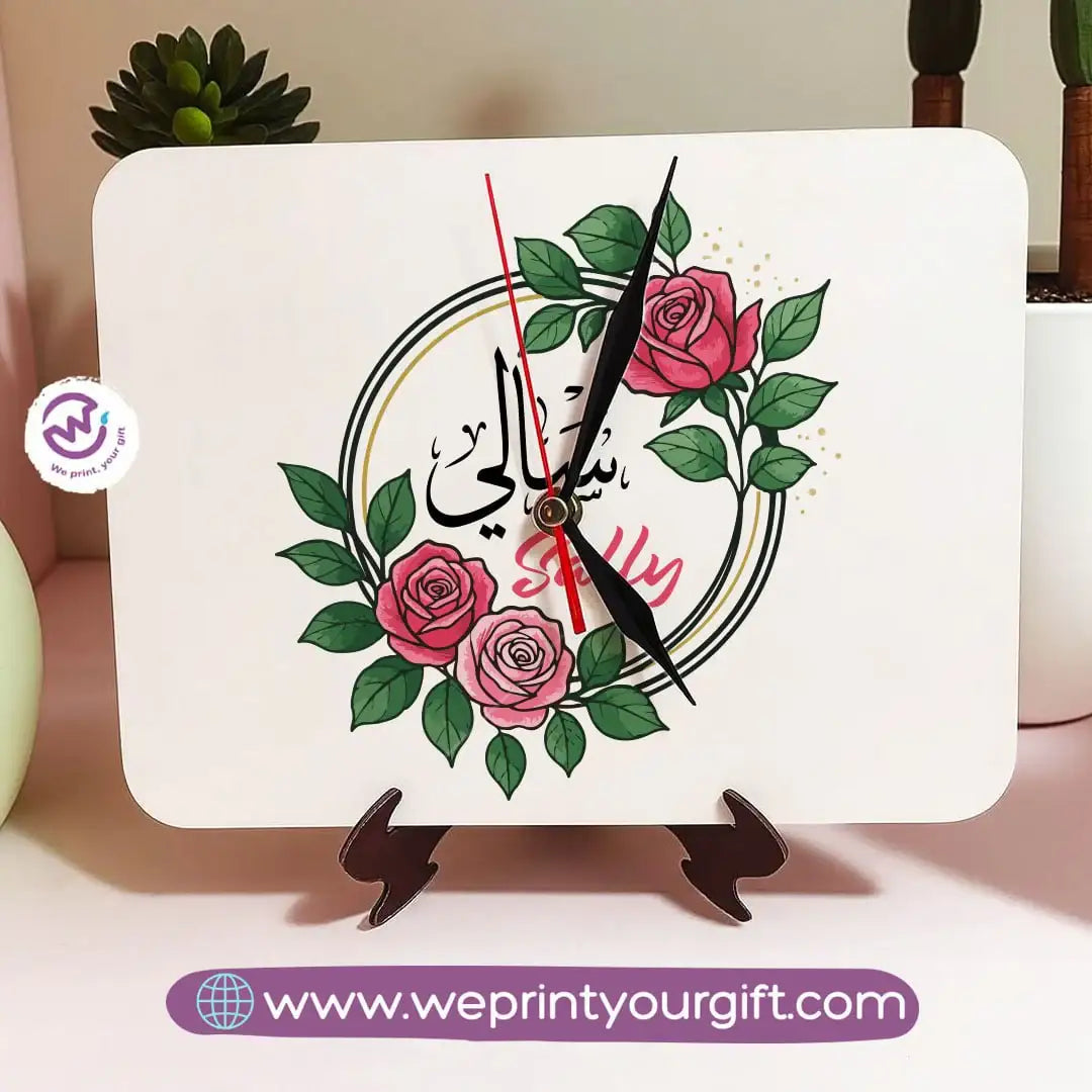 Personalized Wooden Clock with Floral Name Design - WE PRINT