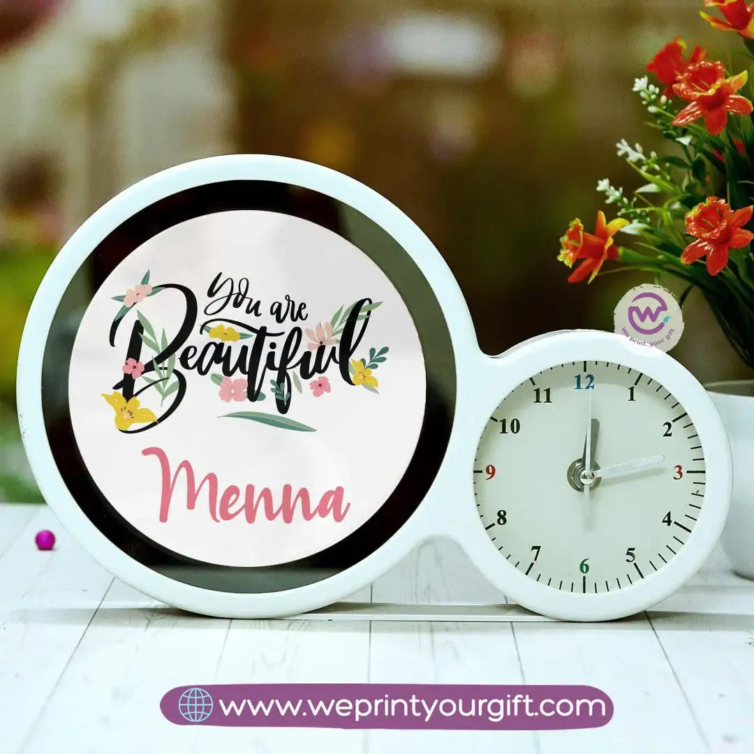 Round Magic Mirror with Clock – Personalized Motivational Design - WE PRINT