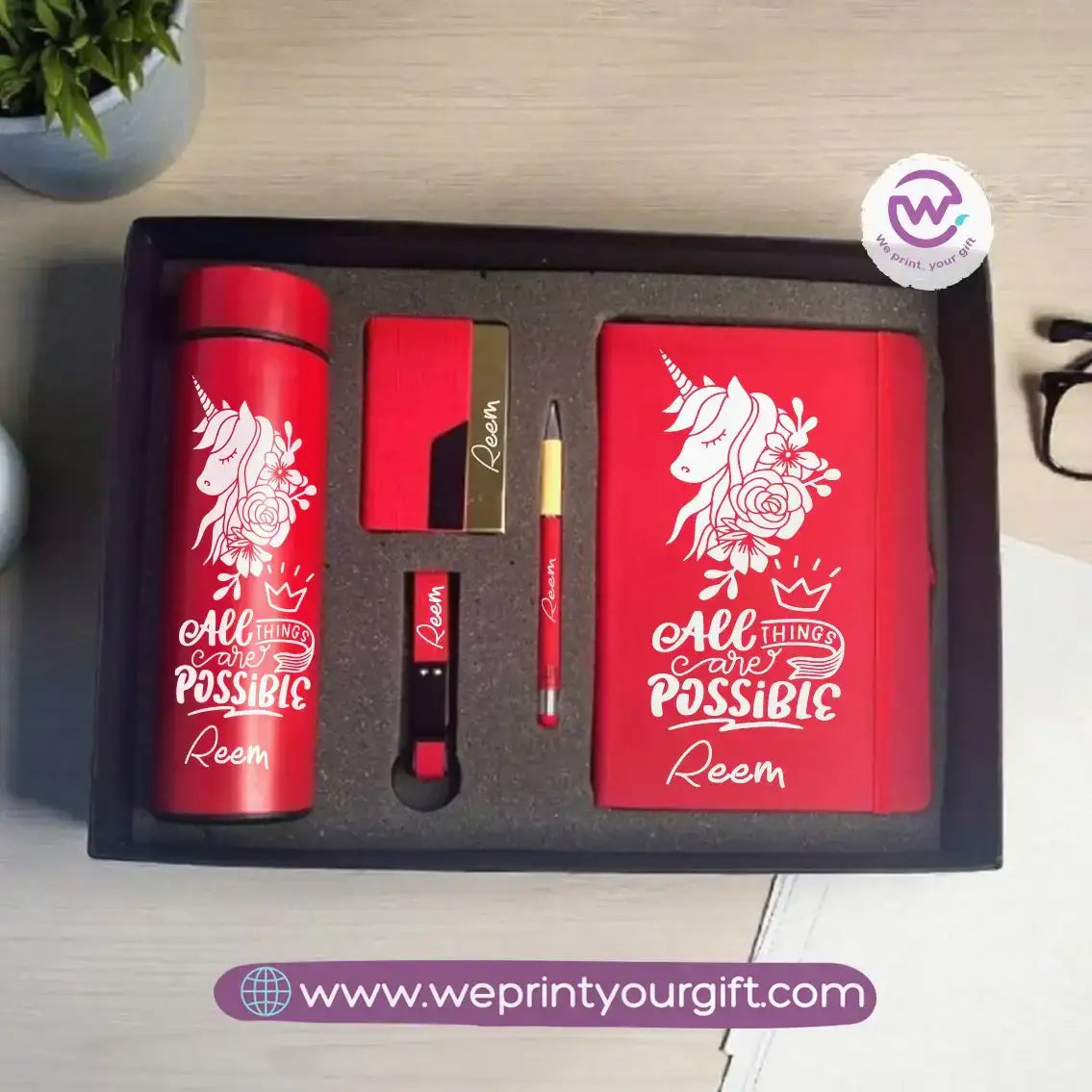 Unicorn Personalized 5-Piece Gift Box – Custom Name Luxury Set with Digital Thermos & Notebook - WE PRINT
