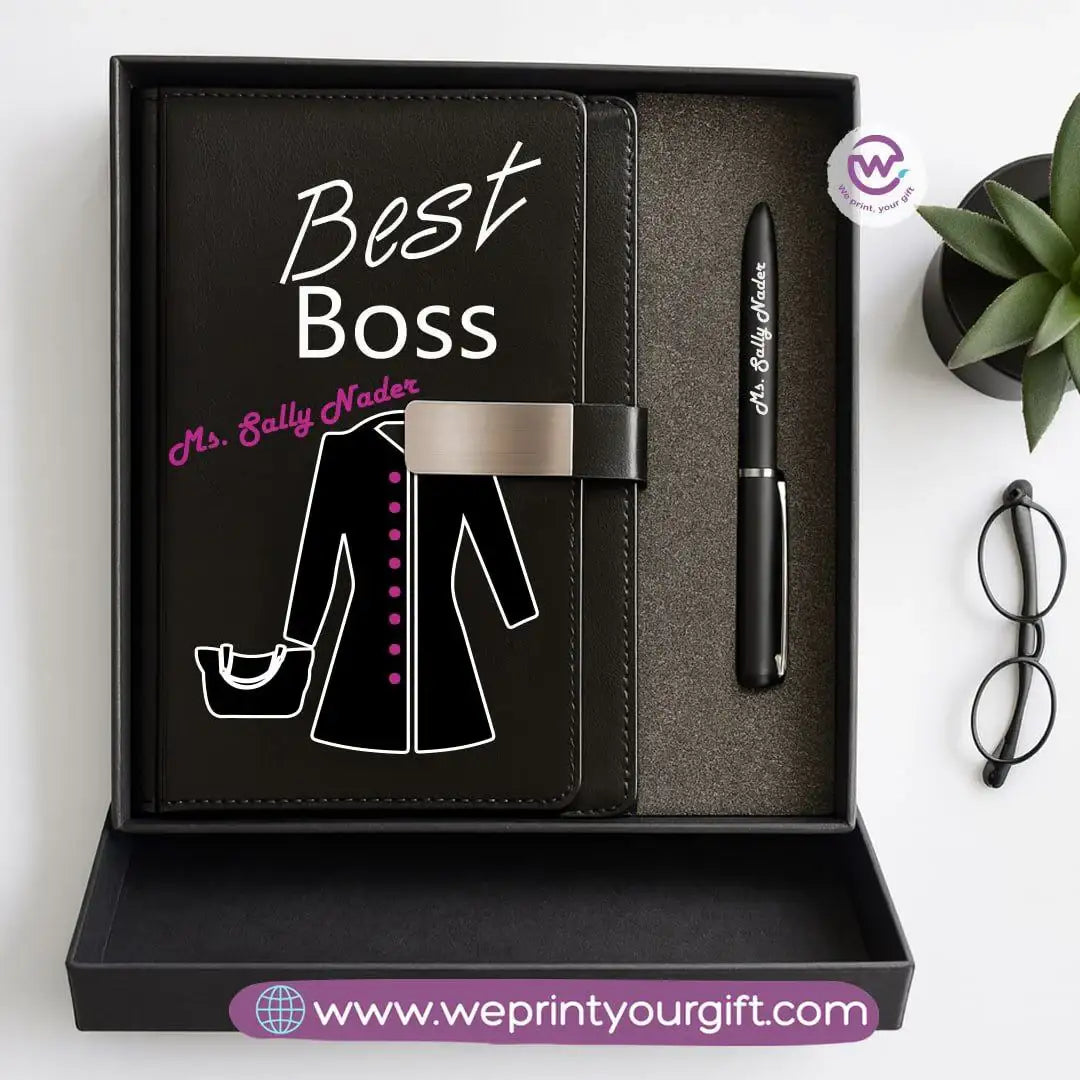 Personalized Leather Notebook & Engraved Pen Gift Box – Career Collection - WE PRINT