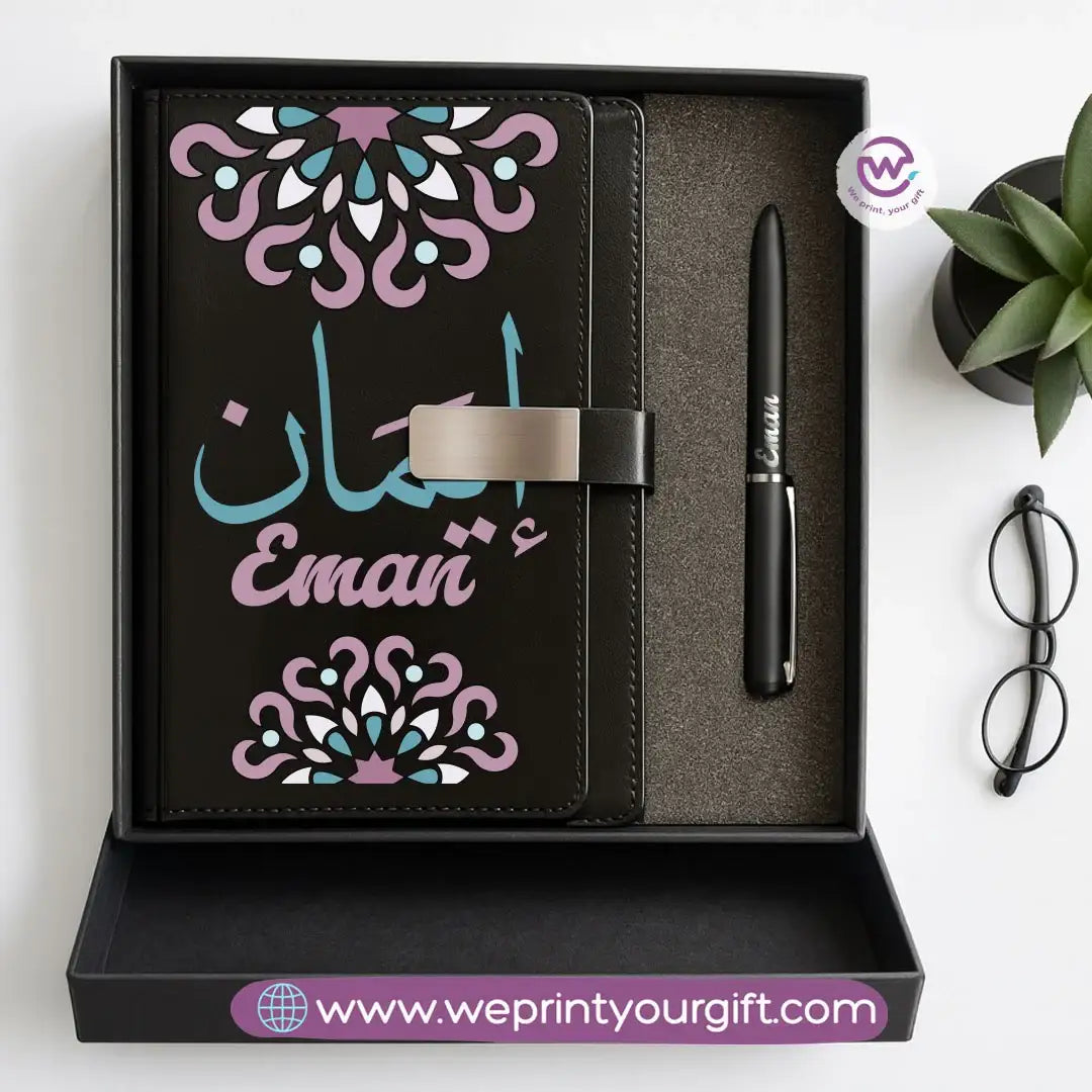 Mandala Personalized Gift Box – Custom Name Leather Notebook & Engraved Pen Set - WE PRINT