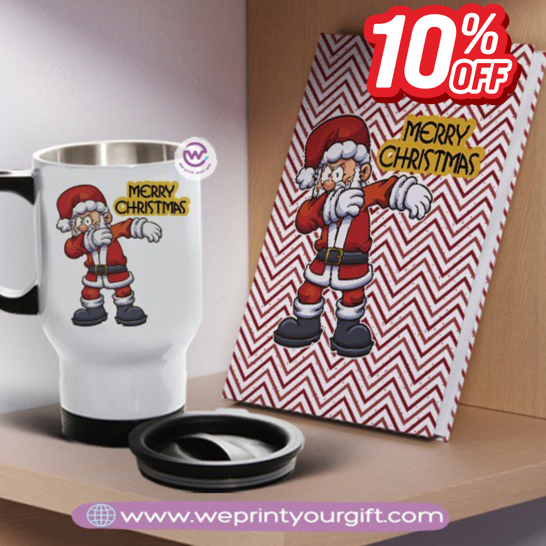 مجموعة دفاتر ملاحظات وأكواب سفر لعيد الميلاد - هدية شخصية مميزة | نطبع هديتك