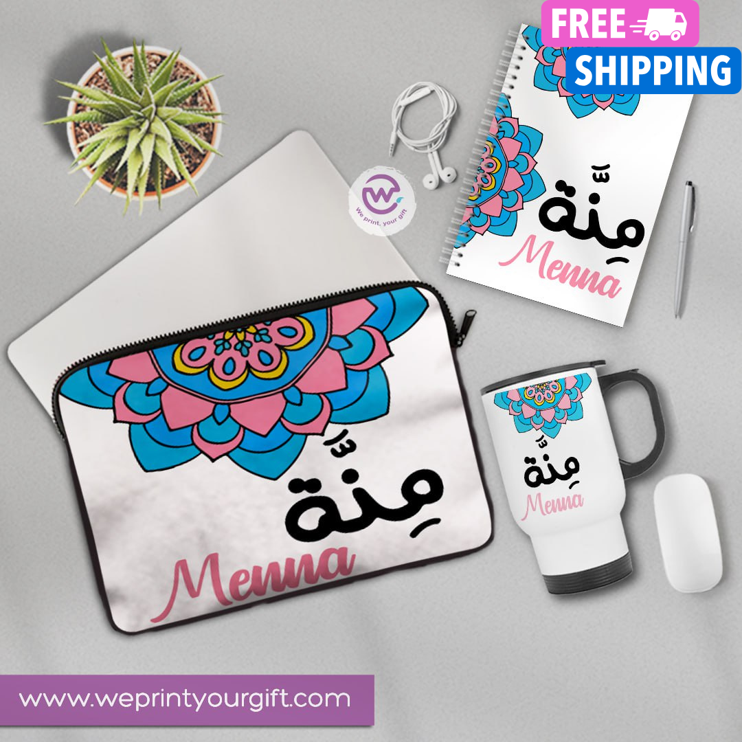 3-Piece Personalized Gift Set | Laptop Sleeve, Travel Mug & Hard Cover Notebook