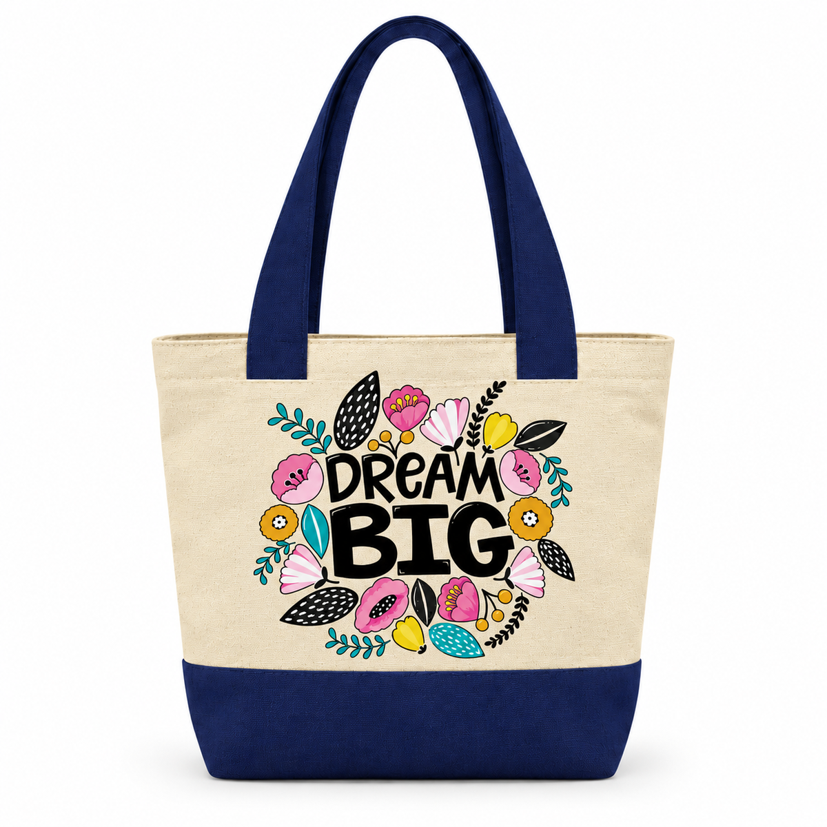 Motivational Doodle Canvas Tote Bag | Two-Tone with Zipper Pocket