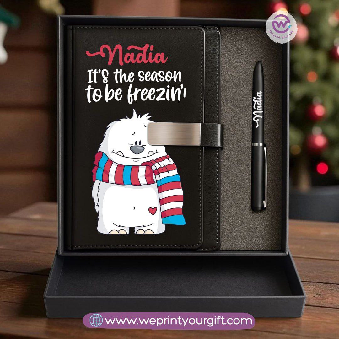 Christmas Leather Gift Box – Personalized Notebook & Engraved Pen