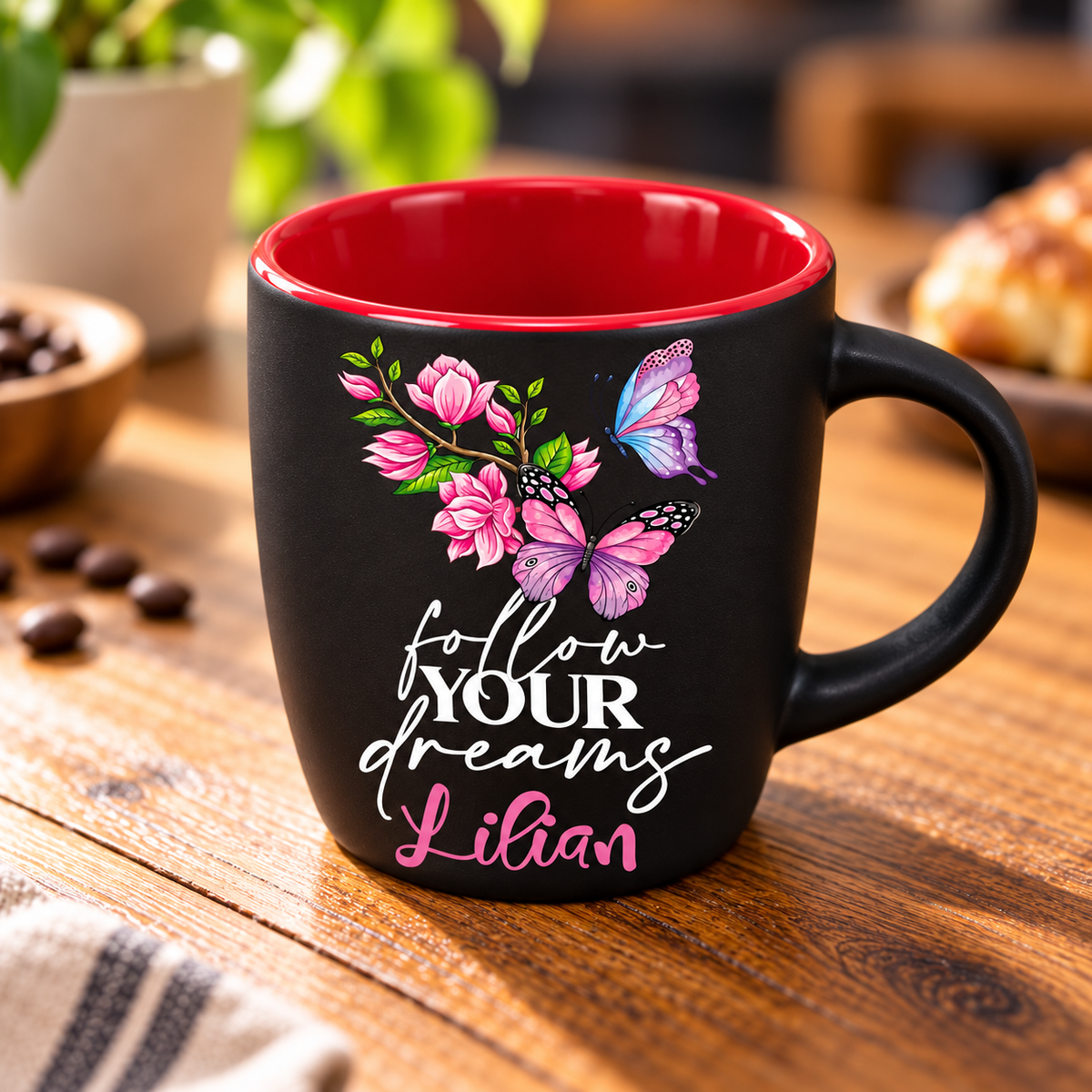 Elegant Butterfly Matte Black Espresso Cup – Raised UV Print