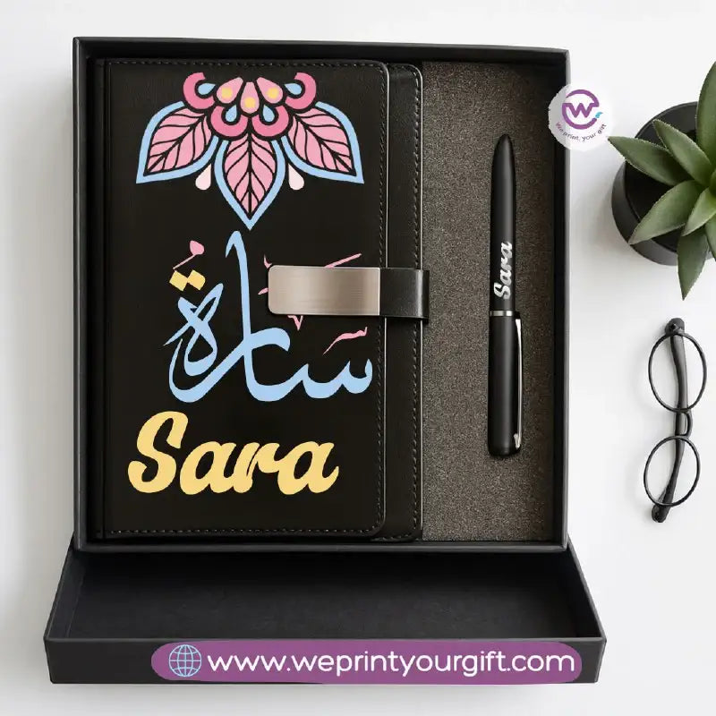 Mandala Personalized Gift Box – Custom Name Leather Notebook & Engraved Pen Set - WE PRINT