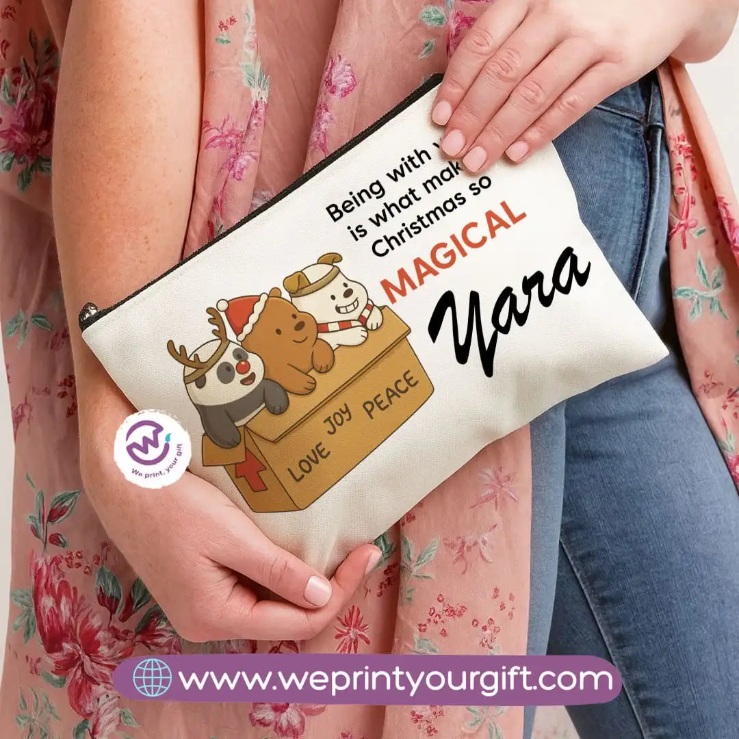 Cute Christmas Bears Makeup Bag & Pencil Case – Festive Cotton Pouch - WE PRINT
