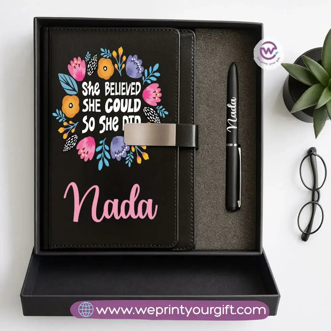 Motivational Personalized Gift Box – Custom Name Leather Notebook & Engraved Pen - WE PRINT