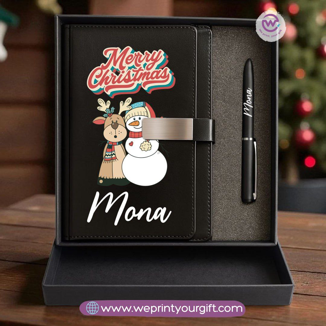 Christmas Leather Gift Box – Personalized Notebook & Engraved Pen
