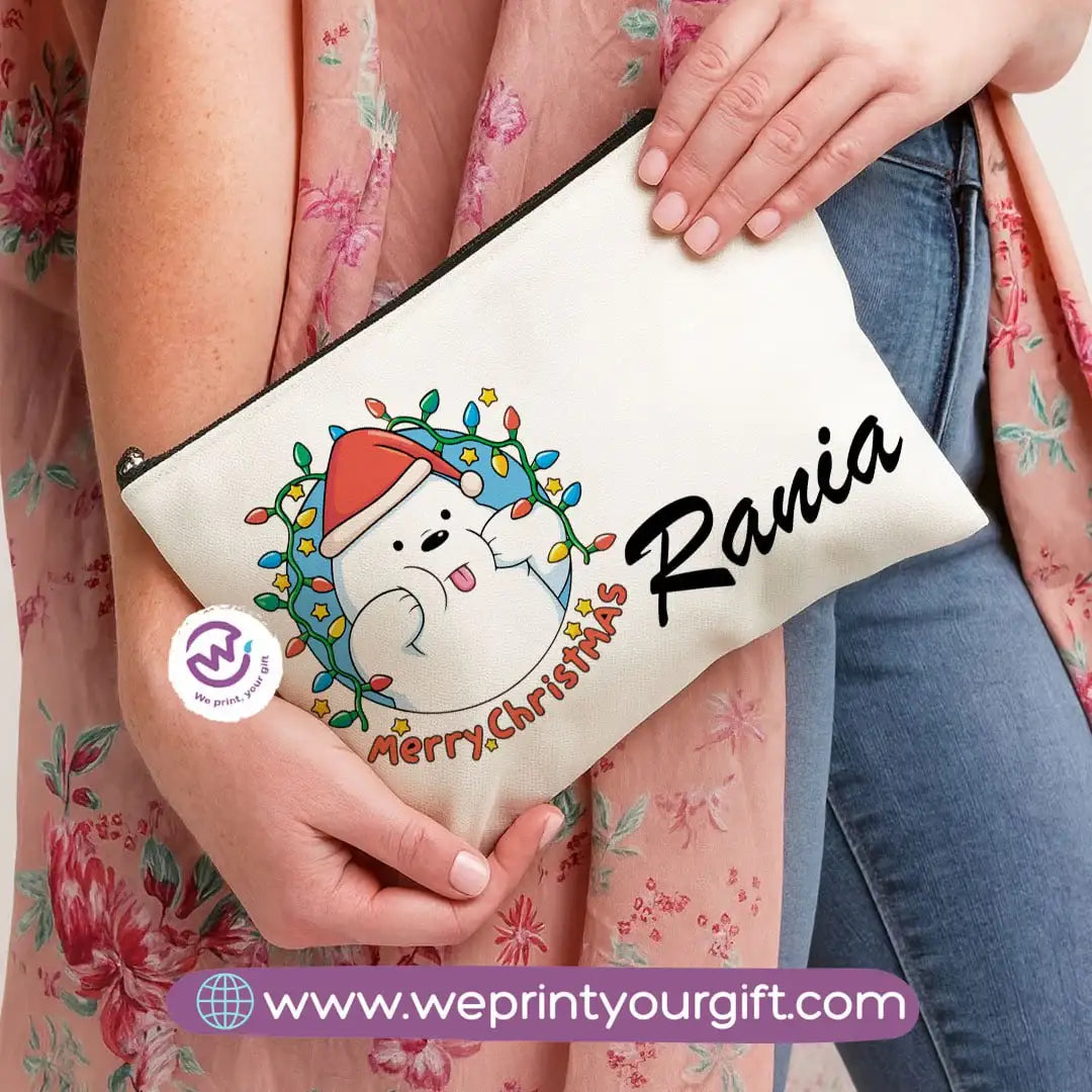 Cute Christmas Bears Makeup Bag & Pencil Case – Festive Cotton Pouch - WE PRINT