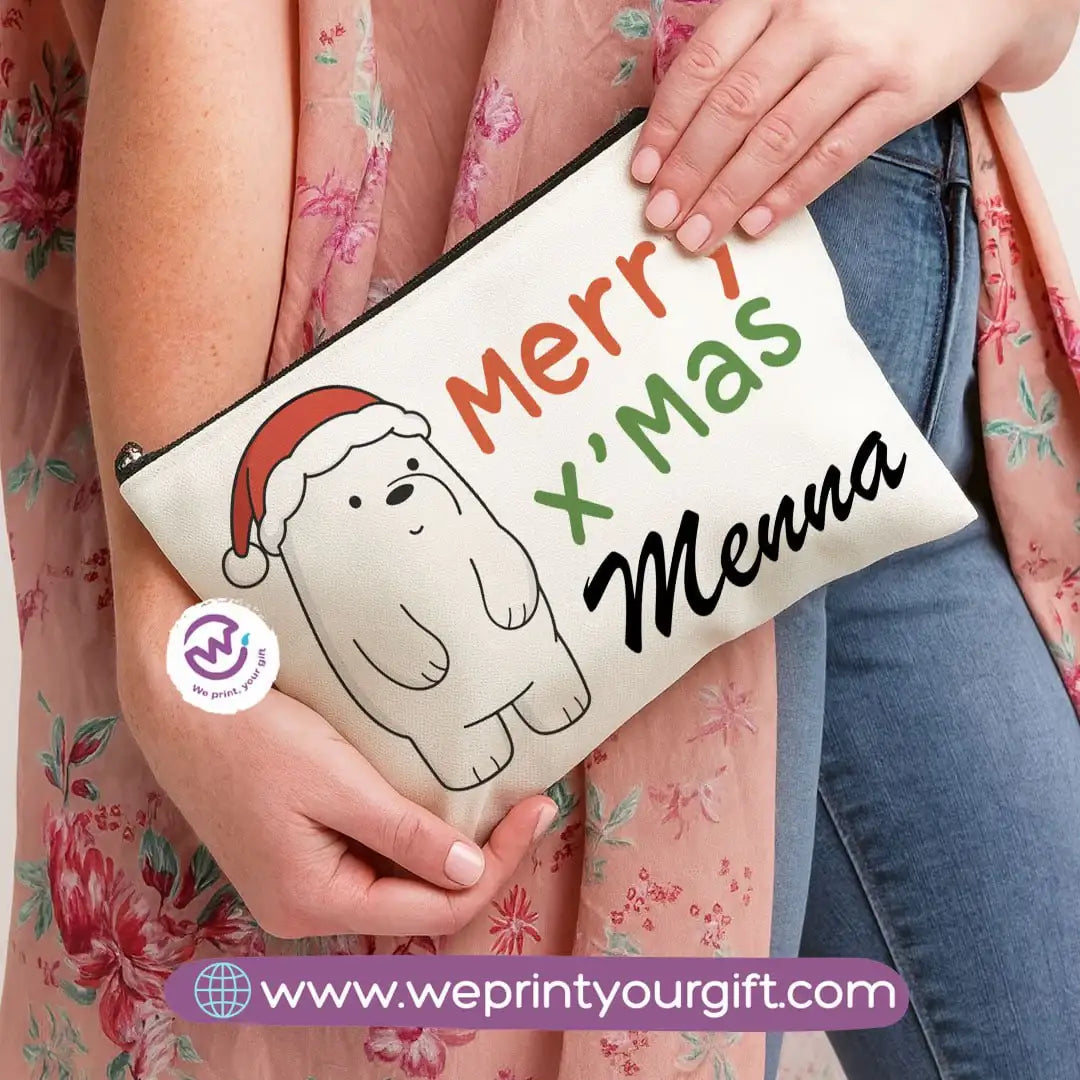 Cute Christmas Bears Makeup Bag & Pencil Case – Festive Cotton Pouch - WE PRINT