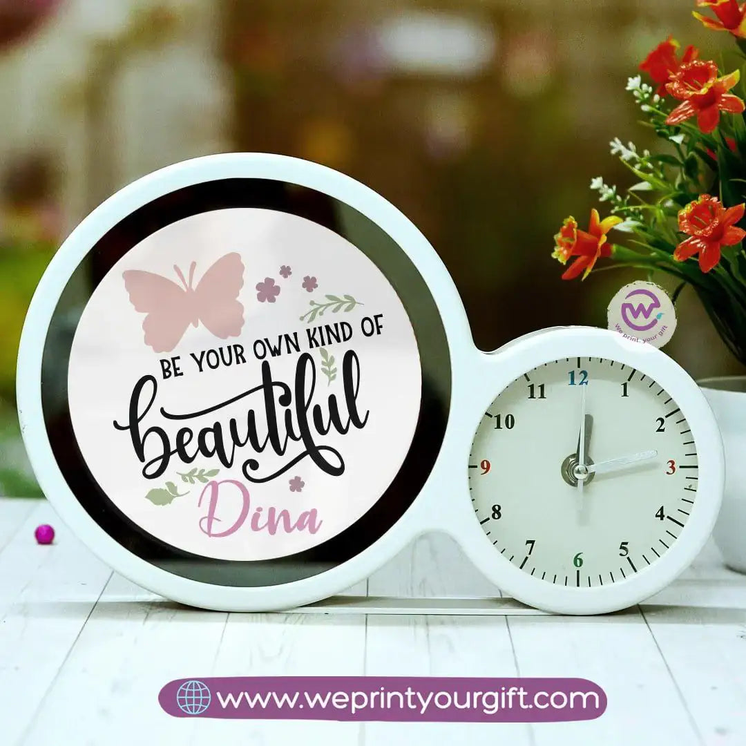 Round Magic Mirror with Clock – Personalized Motivational Design - WE PRINT