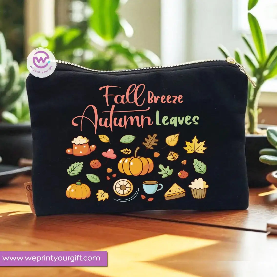 Autumn Theme Makeup Bag & Pencil Case – Cozy Cotton Pouch with Fall Designs - WE PRINT