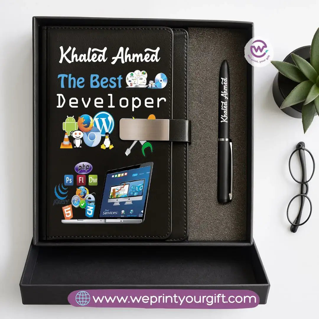 Personalized Leather Notebook & Engraved Pen Gift Box – Career Collection - WE PRINT