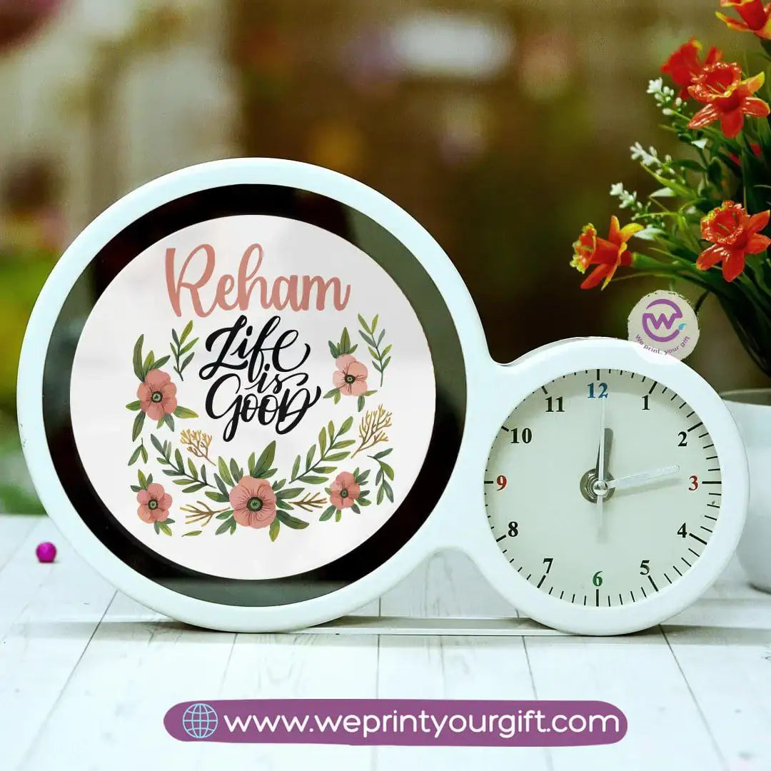 Round Magic Mirror with Clock – Personalized Motivational Design - WE PRINT