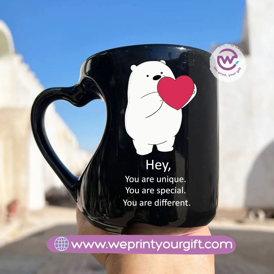 Black Heart Handle Mug-3 bears - WE PRINT