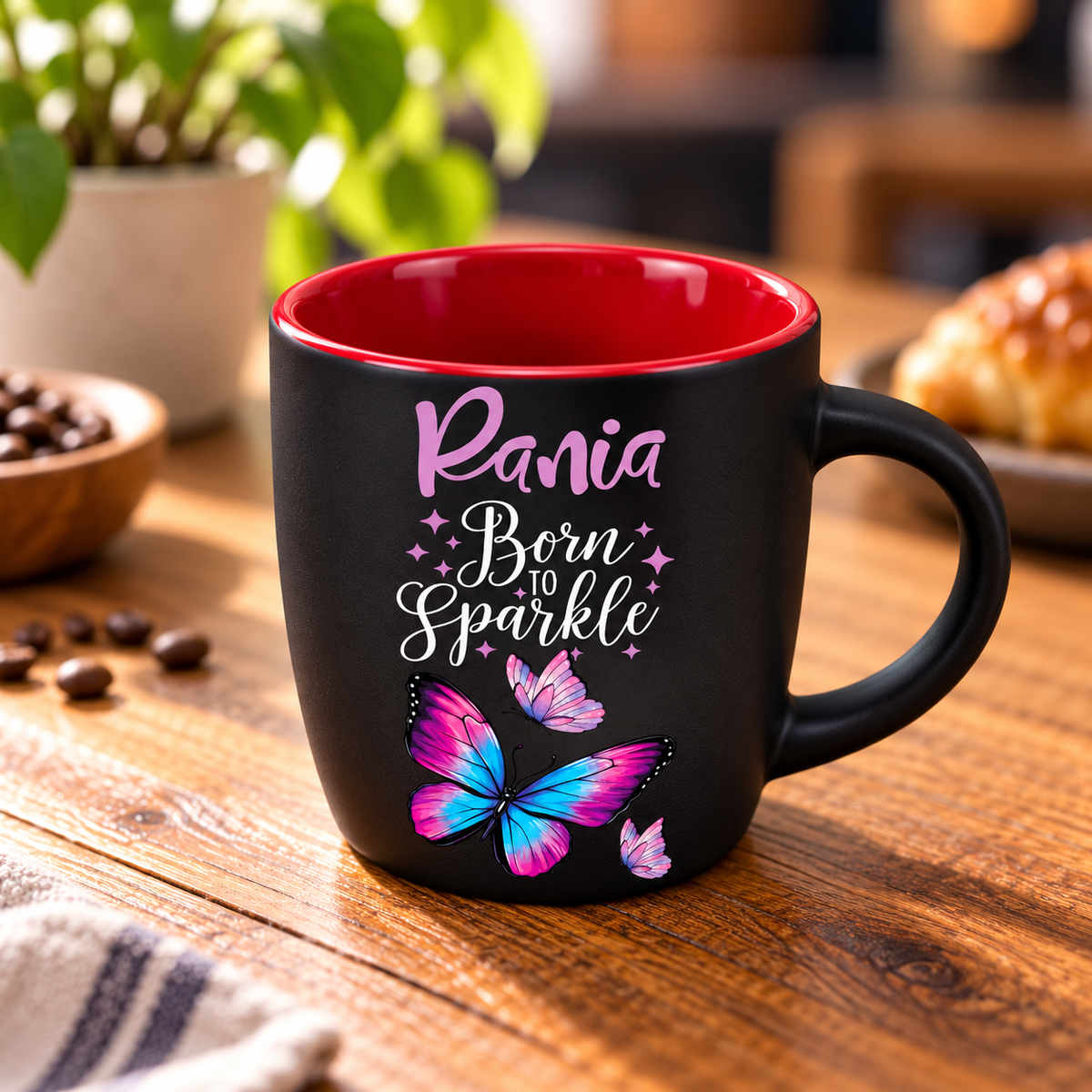 Elegant Butterfly Matte Black Espresso Cup – Raised UV Print