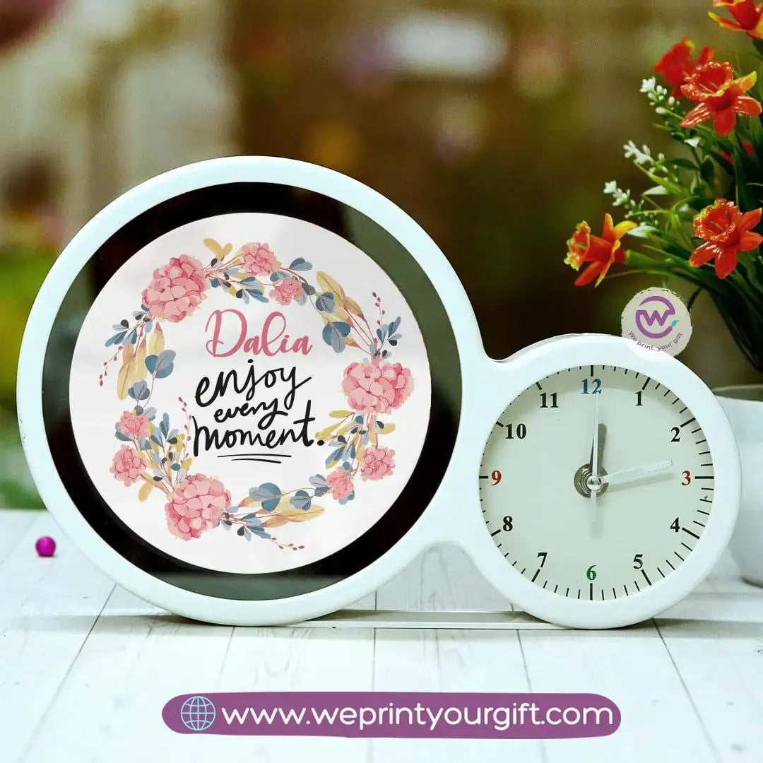 Round Magic Mirror with Clock – Personalized Motivational Design - WE PRINT