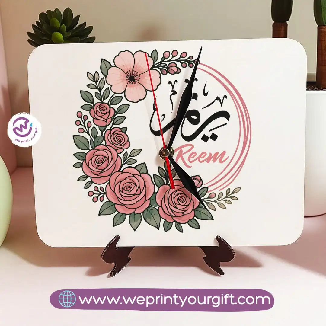 Personalized Wooden Clock with Floral Name Design - WE PRINT