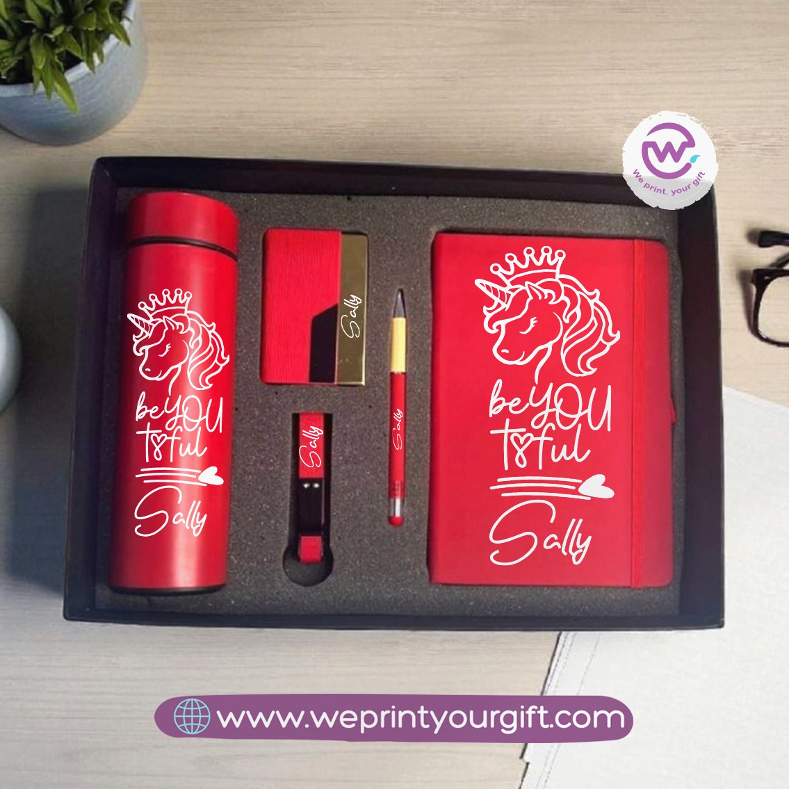 Unicorn Personalized 5-Piece Gift Box – Custom Name Luxury Set with Digital Thermos & Notebook
