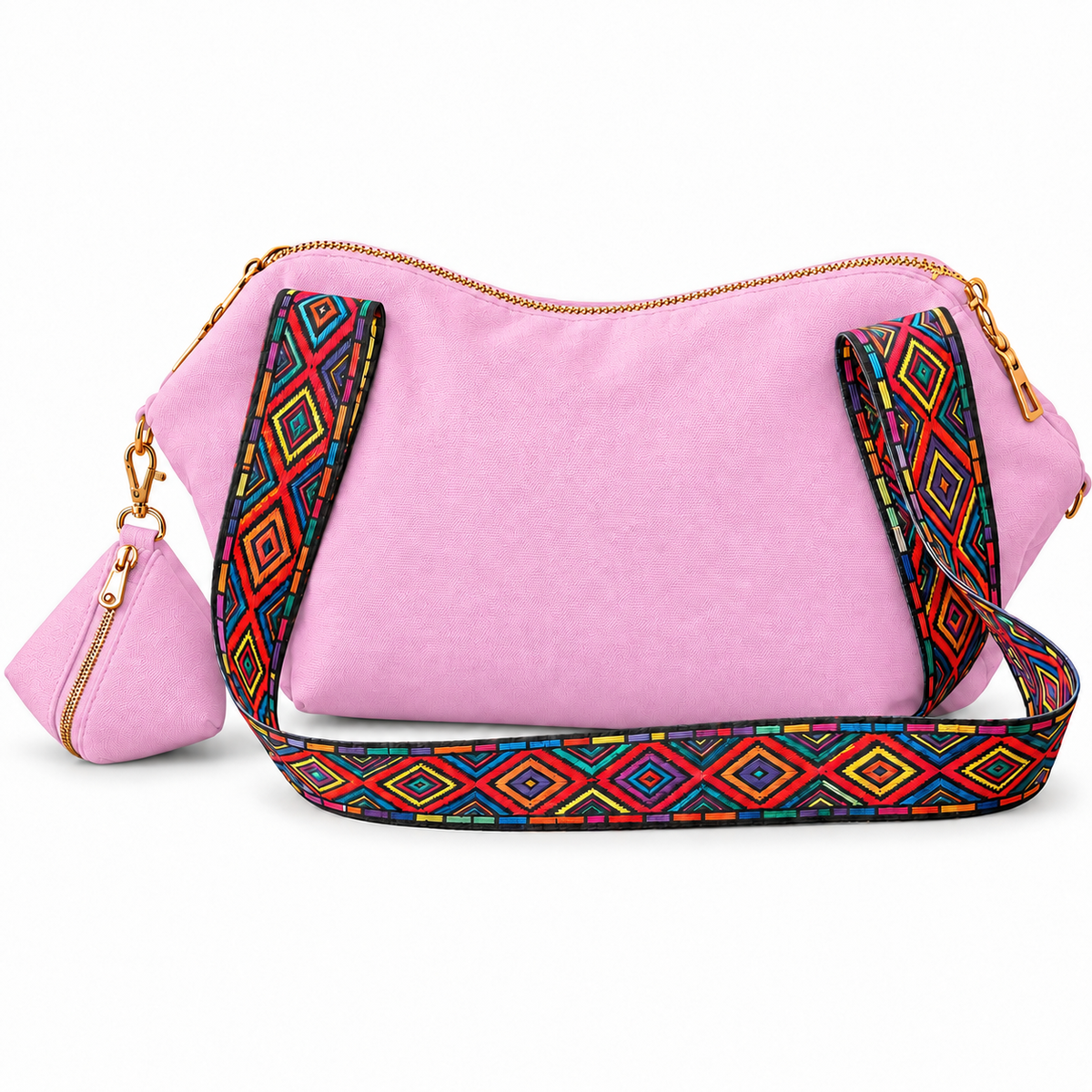 Shoulder Bag & Pouch Set with Patterned Strap -Customization Options