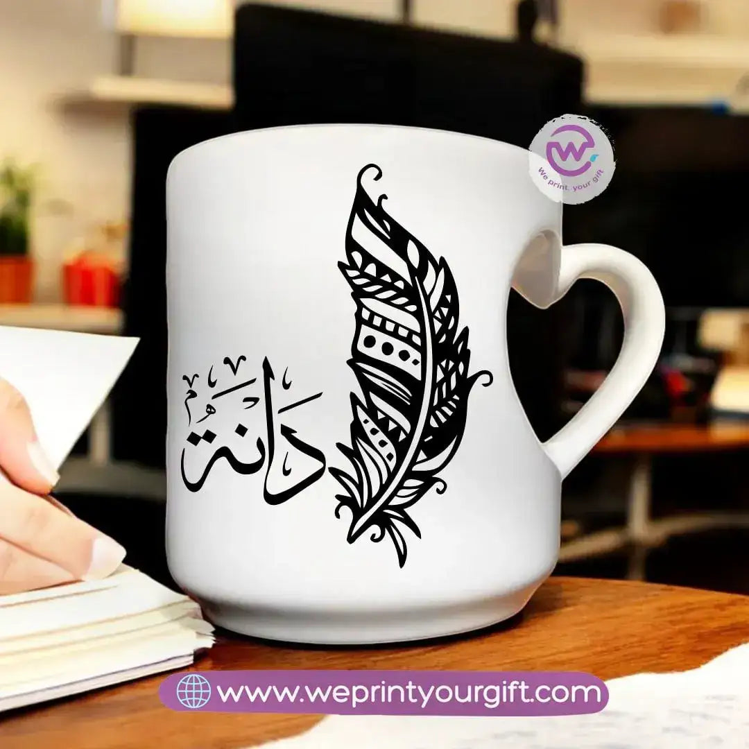 Custom mug- Heart handle mug- Names - WE PRINT