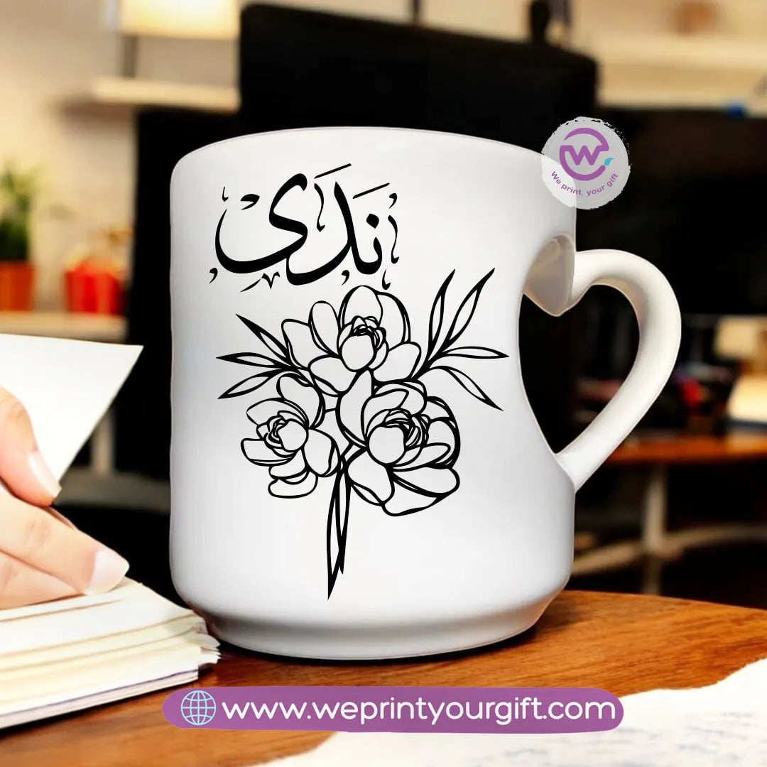 Custom mug- Heart handle mug- Names - WE PRINT