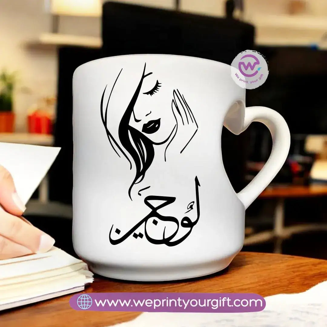 Custom mug- Heart handle mug- Names - WE PRINT