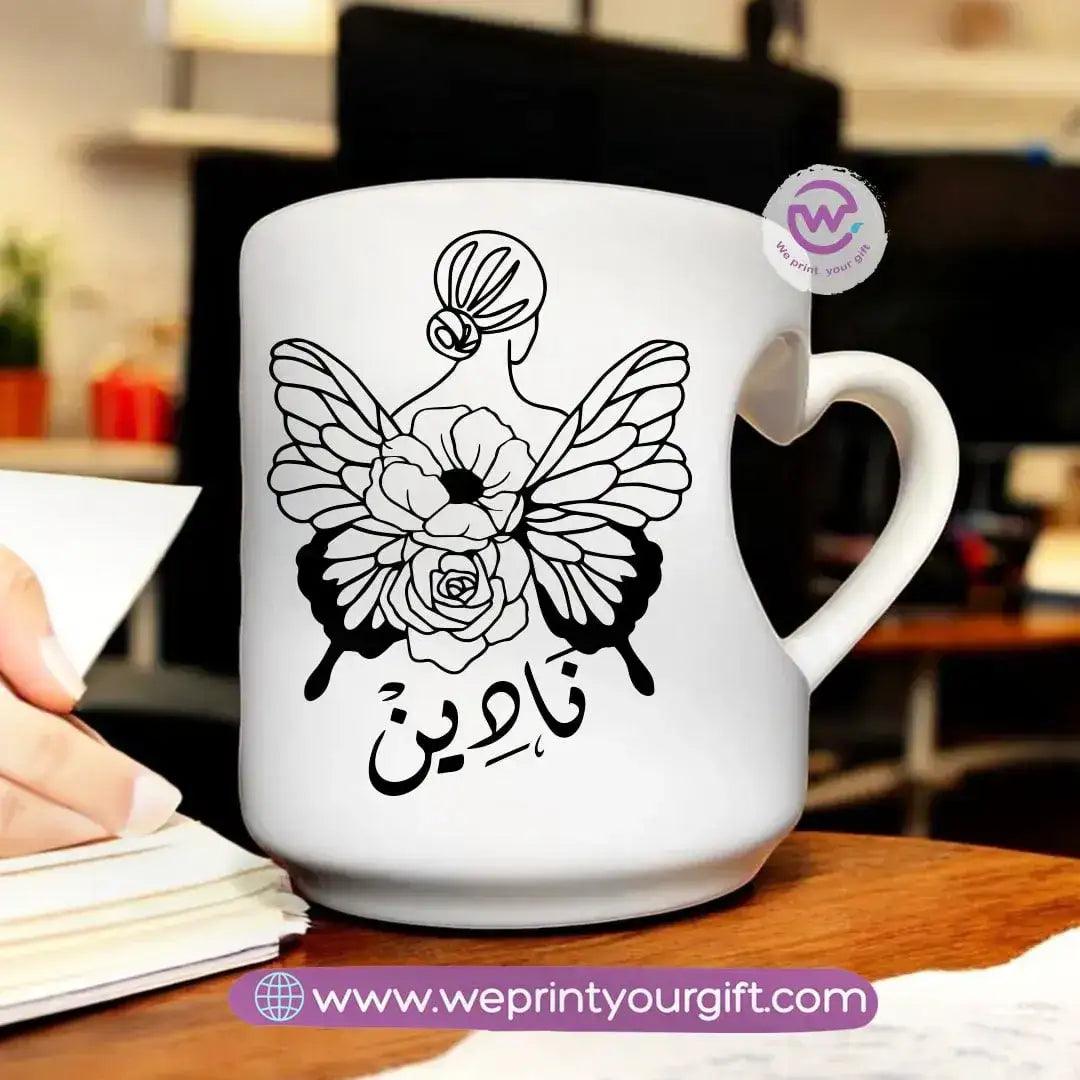 Custom mug- Heart handle mug- Names - WE PRINT