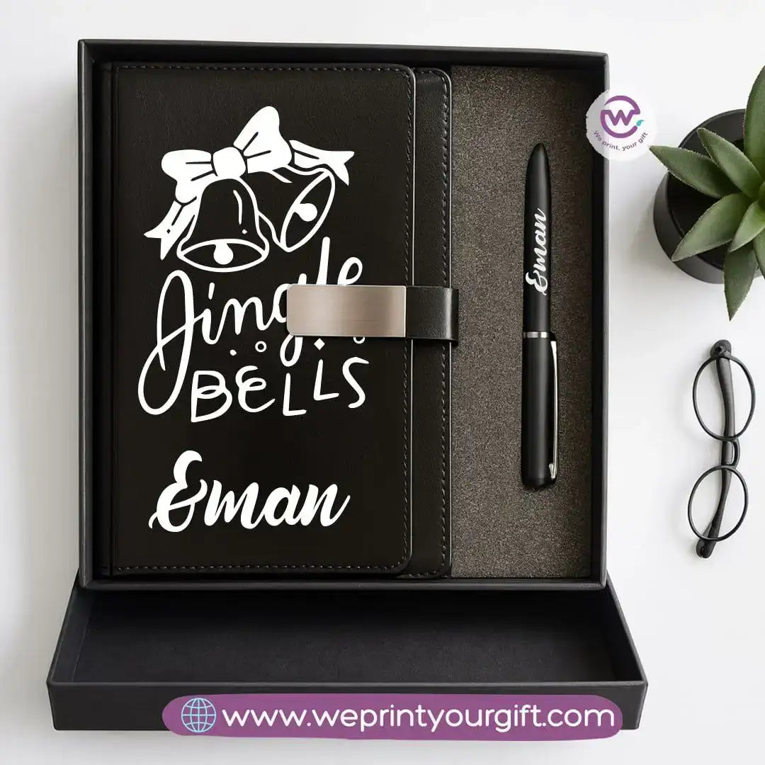 Festive Holiday Leather Gift Set – Custom Name Notebook & Pen - WE PRINT