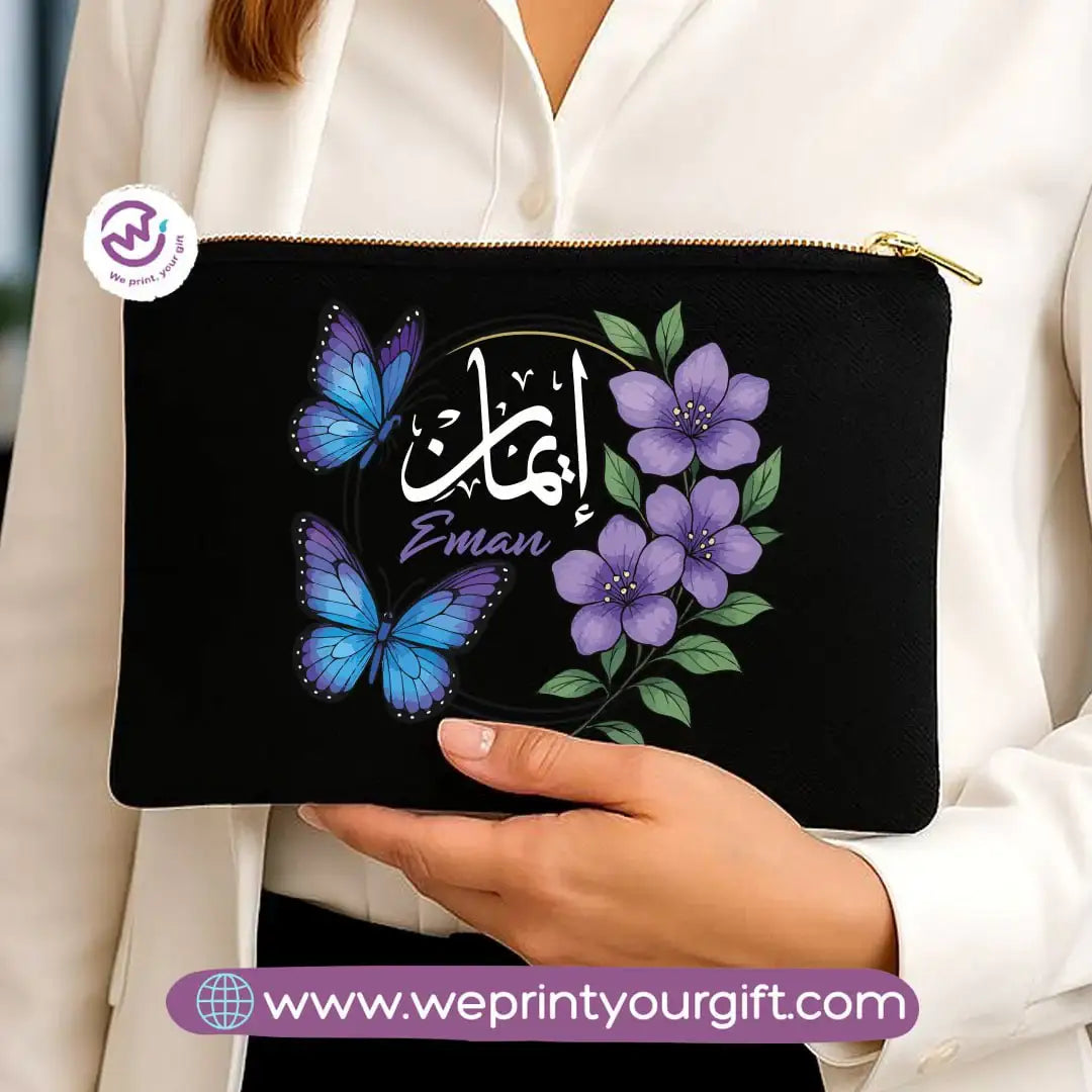 Personalized Floral Name Makeup Bag & Pencil Case – Elegant Cotton Pouch - WE PRINT