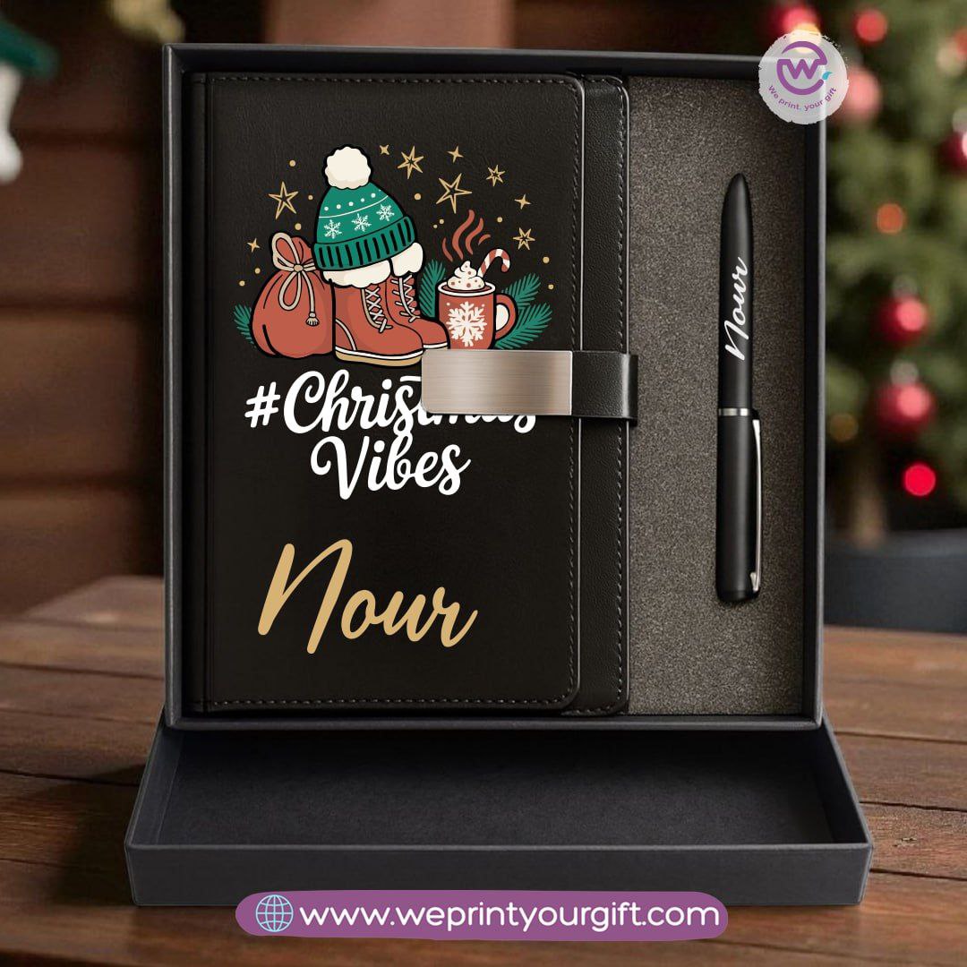 Christmas Leather Gift Box – Personalized Notebook & Engraved Pen