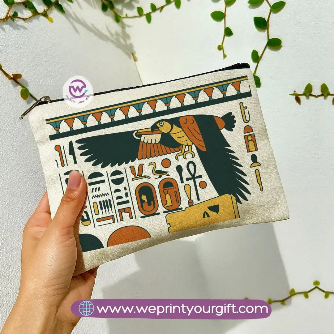 Pharaonic Egyptian Makeup Bag & Pencil Case – Artistic Cotton Pouch Inspired by Ancient Egypt - WE PRINT